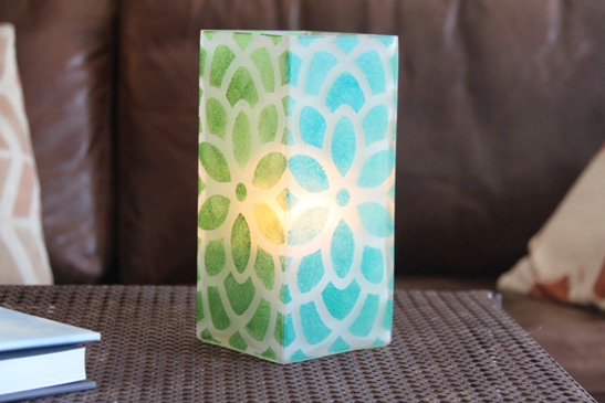 Stenciled Glass Candle Holder