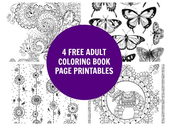 4 Free Adult Coloring Book Page Printables